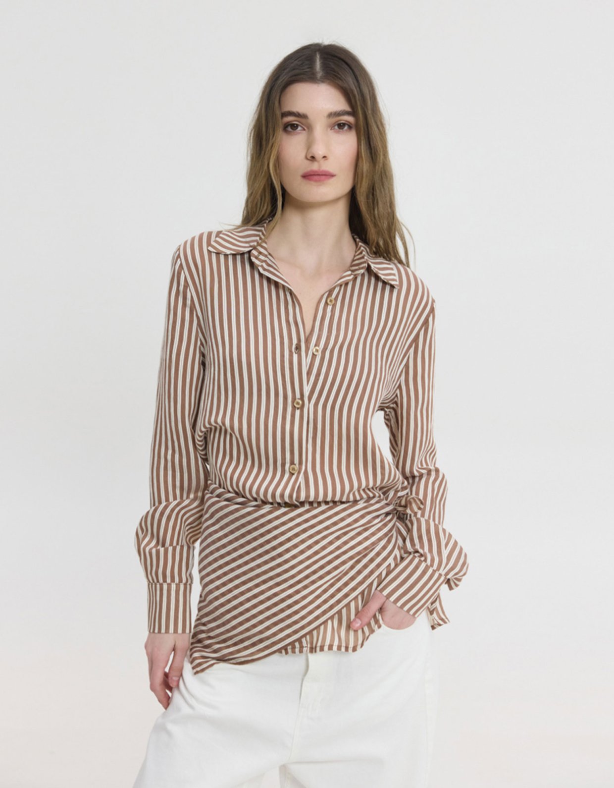 Sunset go Lucida semi sheer shirt brown